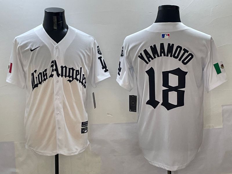 Men Los Angeles Dodgers #18 Yamamoto White Five generations Joint Name 2025 Nike MLB Jersey style 1